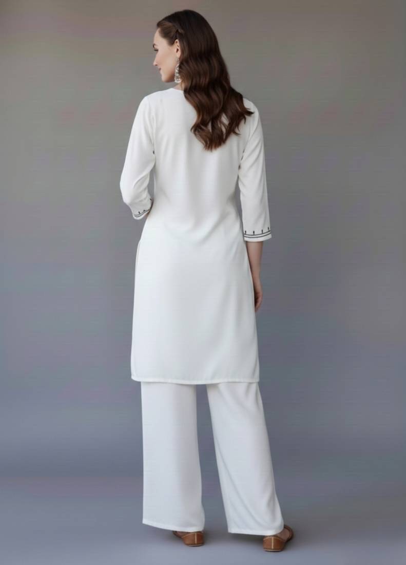 White embroidered rayon kurta set