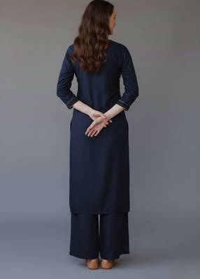 Navy embroidered rayon kurta set 2