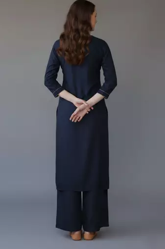 Navy embroidered rayon kurta set