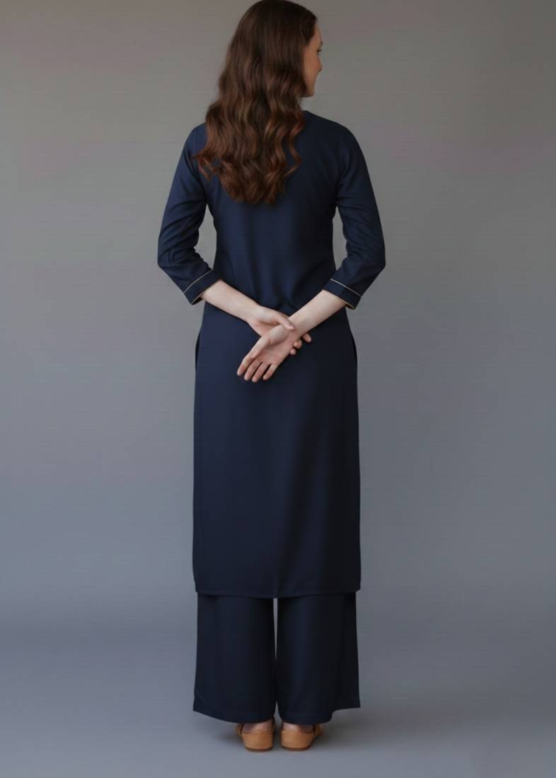 Navy embroidered rayon kurta set