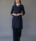 Navy embroidered rayon kurta set