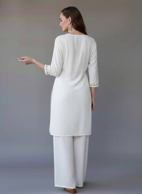 White embroidered rayon kurta set 2
