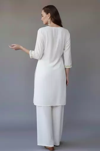 White embroidered rayon kurta set
