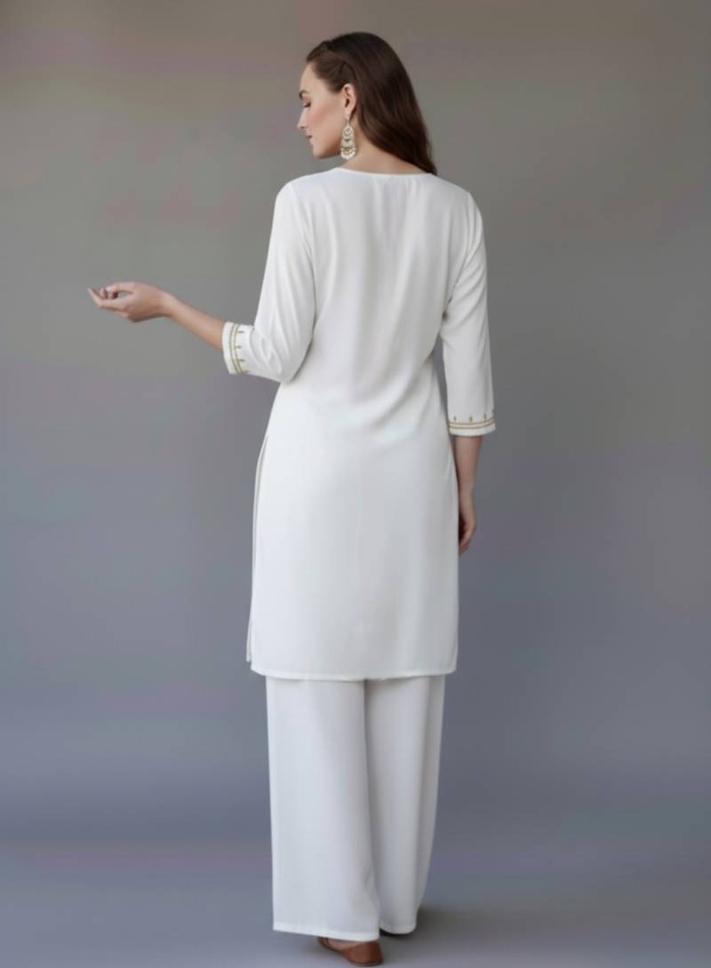 White embroidered rayon kurta set