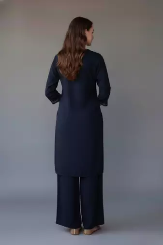 Navy embroidered rayon kurta set