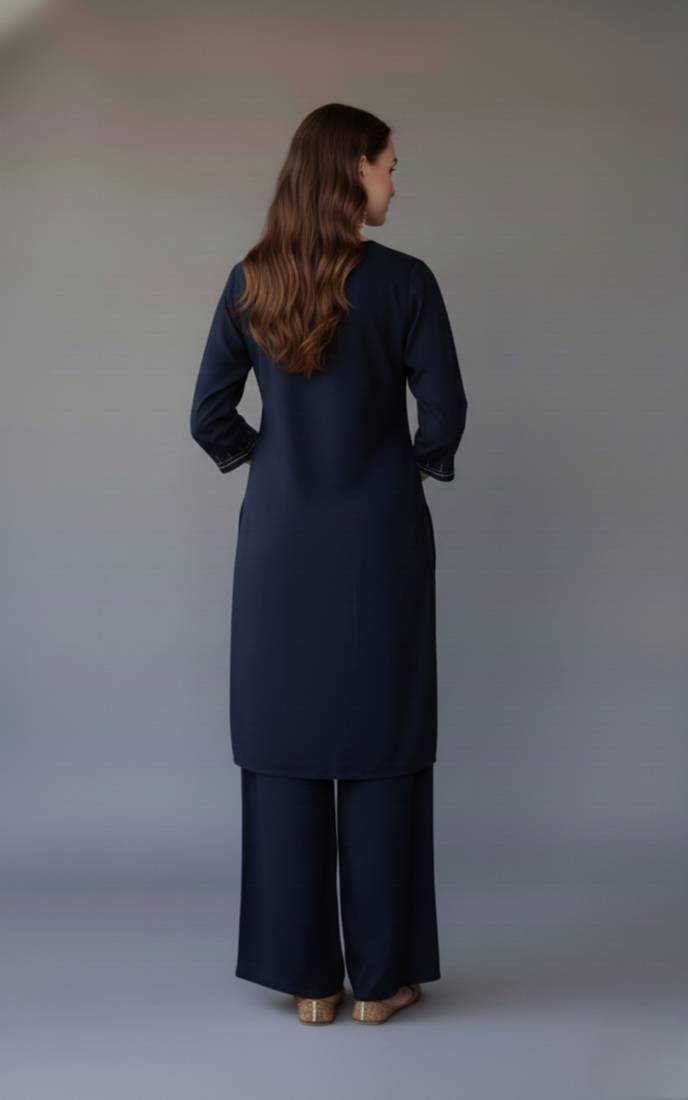 Navy embroidered rayon kurta set