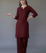 Maroon  embroidered rayon kurta set