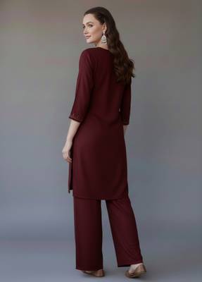 Maroon  embroidered rayon kurta set 2