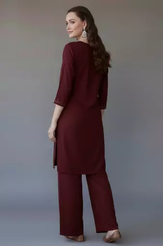 Maroon  embroidered rayon kurta set