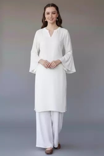 White embroidered rayon kurta set