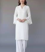 White embroidered rayon kurta set