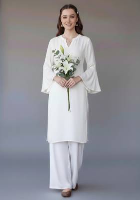 White embroidered rayon kurta set 2