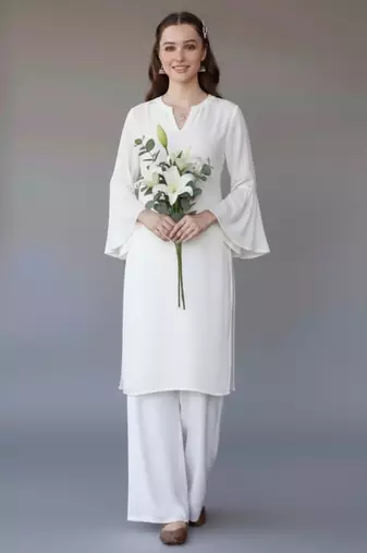 White embroidered rayon kurta set