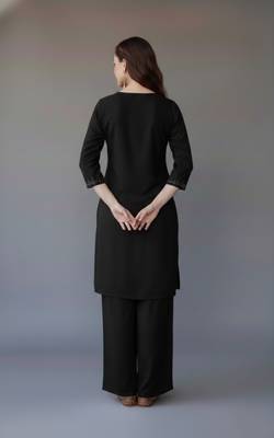 Black embroidered rayon kurta set 2