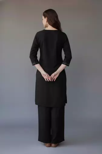 Black embroidered rayon kurta set