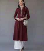 Maroon embroidered rayon kurta set