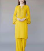 Yellow embroidered rayon kurta set