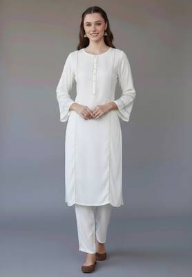 White embroidered rayon kurta set 1