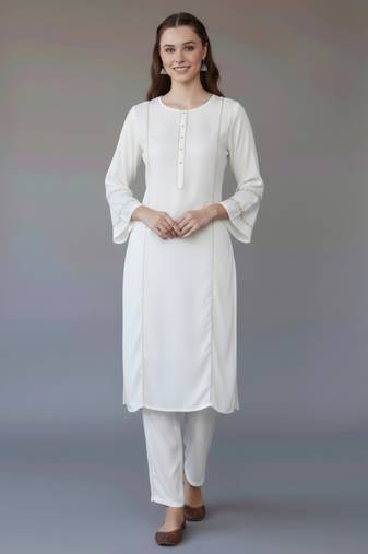 White embroidered rayon kurta set