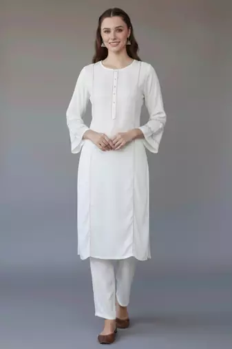 White embroidered rayon kurta set