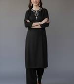 Black embroidered rayon kurta set