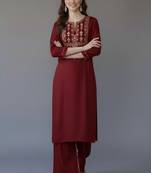 Maroon embroidered rayon kurta set