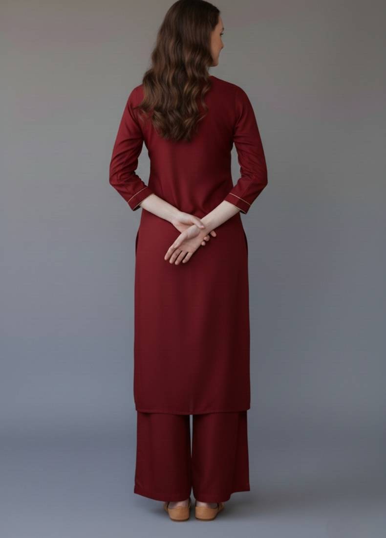 Maroon embroidered rayon kurta set