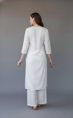 White embroidered rayon kurta set 2