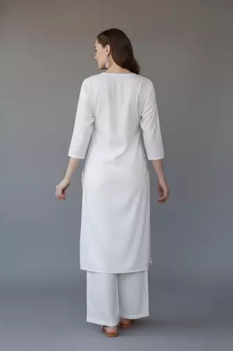 White embroidered rayon kurta set