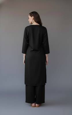 Black embroidered rayon kurta set 2