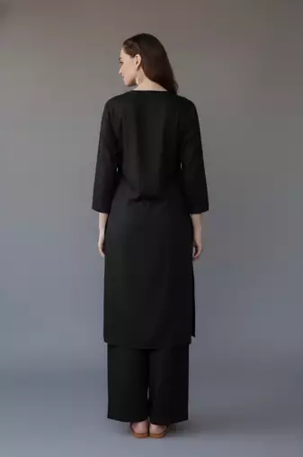 Black embroidered rayon kurta set