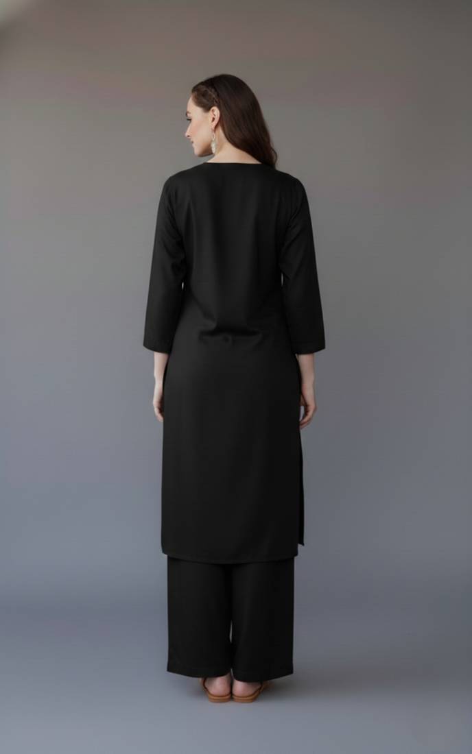 Black embroidered rayon kurta set