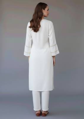 White embroidered rayon kurta set 2