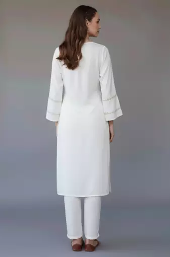 White embroidered rayon kurta set