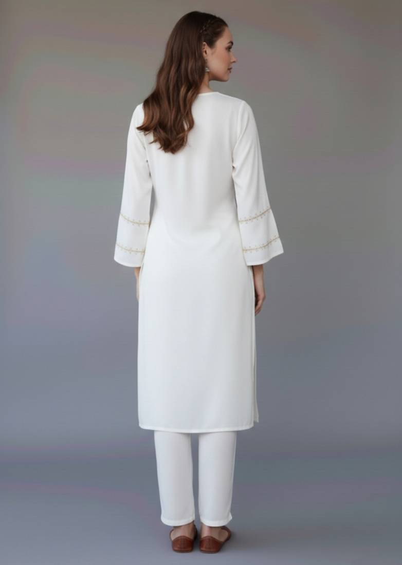 White embroidered rayon kurta set
