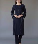 Navy embroidered rayon kurta set