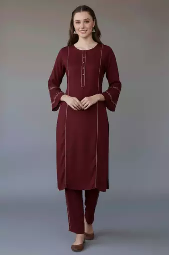 Maroon embroidered rayon kurta set