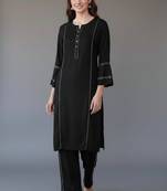 Black embroidered rayon kurta set
