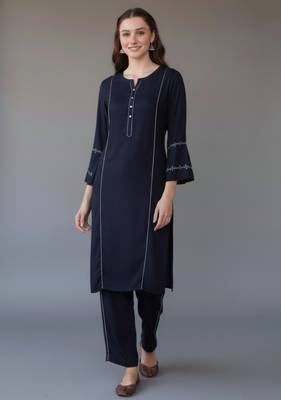Navy embroidered rayon kurta set 2