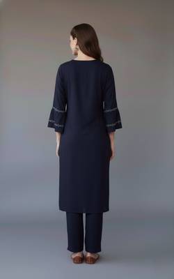 Navy embroidered rayon kurta set 3