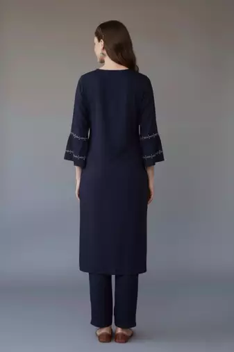 Navy embroidered rayon kurta set