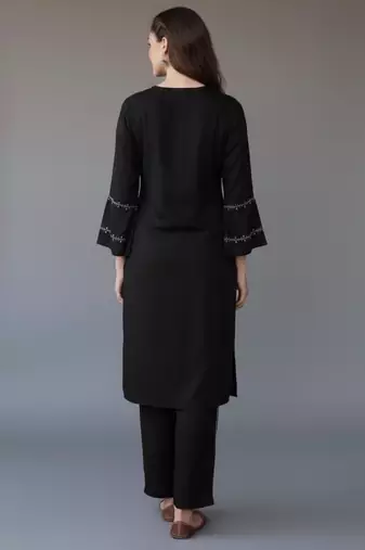 Black embroidered rayon kurta set