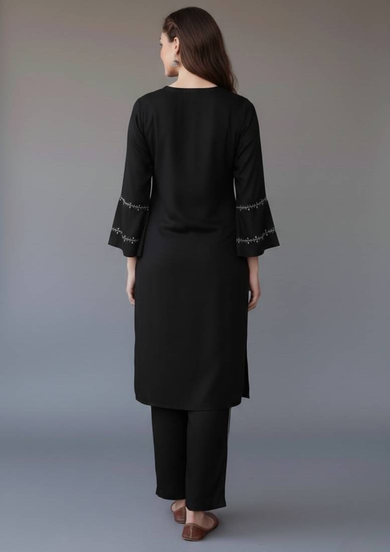 Black embroidered rayon kurta set