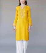 Yellow embroidered rayon kurta set