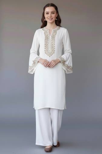 White embroidered rayon kurta set