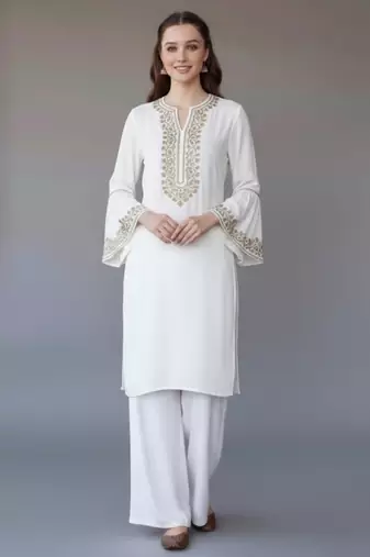 White embroidered rayon kurta set