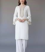 White embroidered rayon kurta set