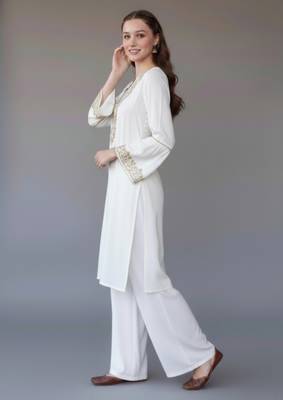 White embroidered rayon kurta set 2