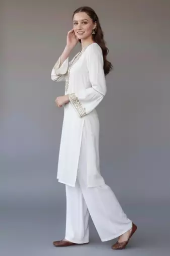 White embroidered rayon kurta set