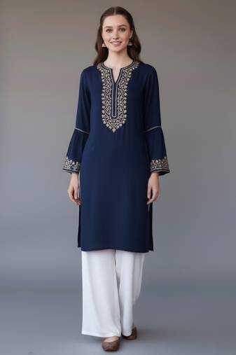 Navy embroidered rayon kurta set